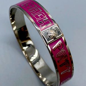 Coach Pink Enamel 'Poppy' Silver-Tone Hinged Bracelet